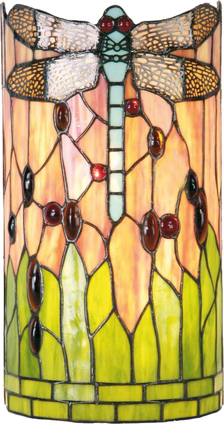 HAES DECO - Wandlamp Tiffany Groen Glas Libelle Muurlamp Sfeerlamp Tiffany Lamp
