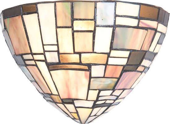 HAES DECO - Wandlamp Tiffany 30x16x18 cm Bruin Beige Glas Driehoek Muurlamp Sfeerlamp Glas in Lood