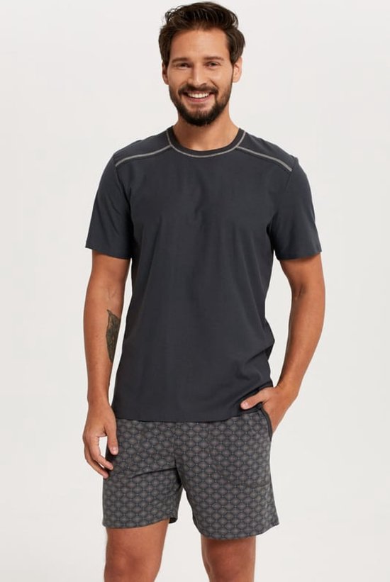 Italian Fashion | Abel | korte pyjama voor heren | shortama met korte mouwen | 100% jersey katoen | grijs XXL