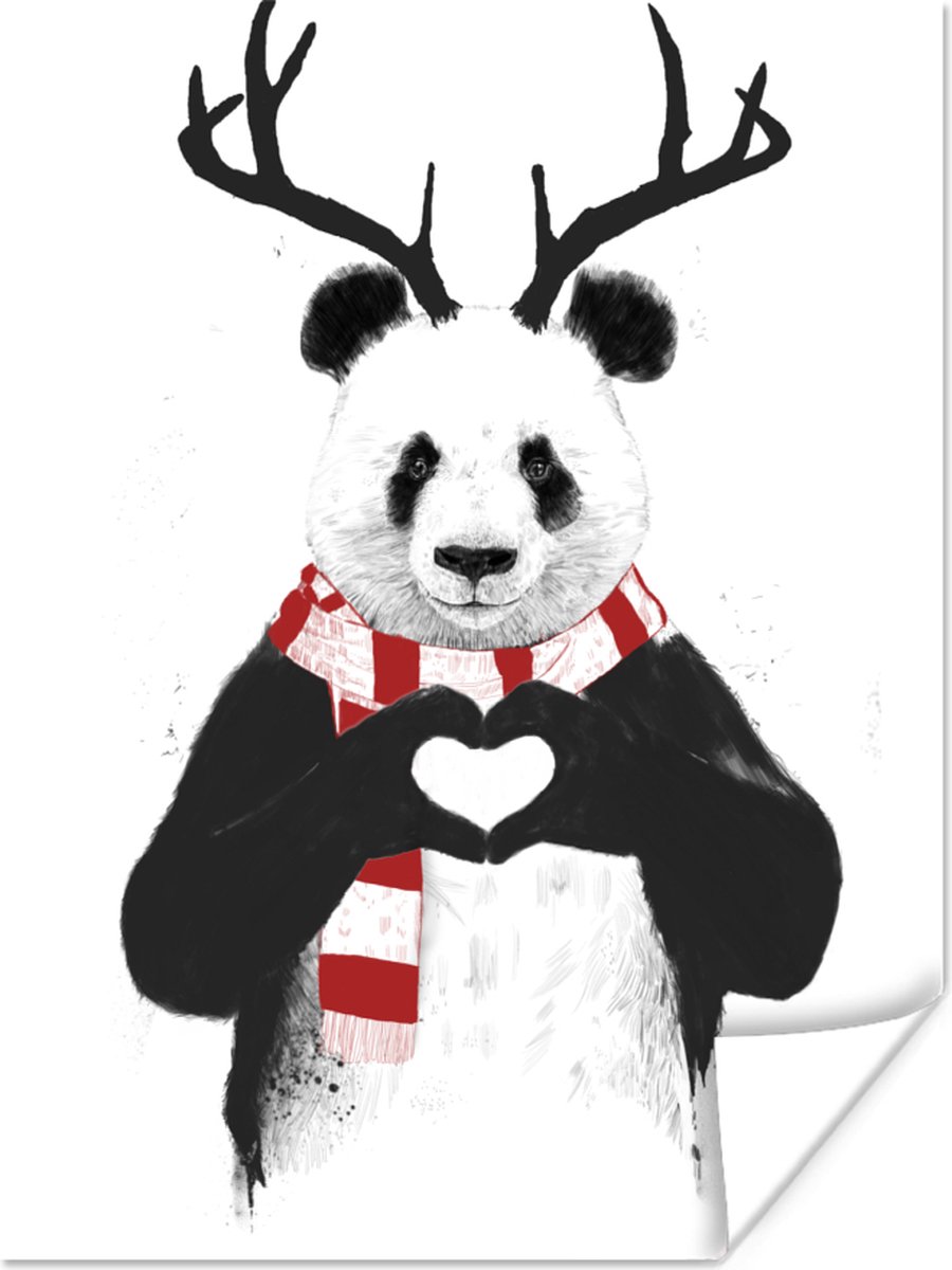 Poster Panda - Gewei - Sjaal - Hartje - 60x80 cm