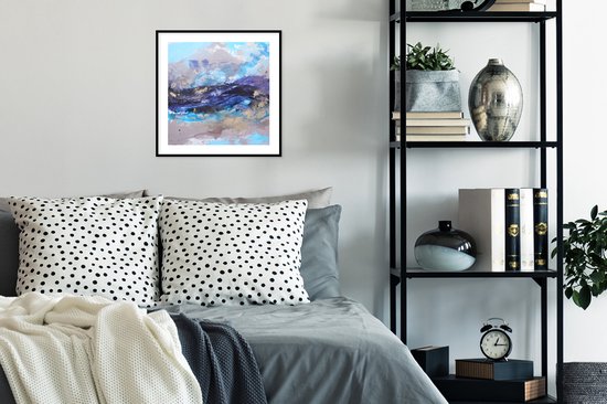 Fotolijst incl. Poster - Abstract - Grijs - Blauw - Verf - 40x40 cm - Posterlijst