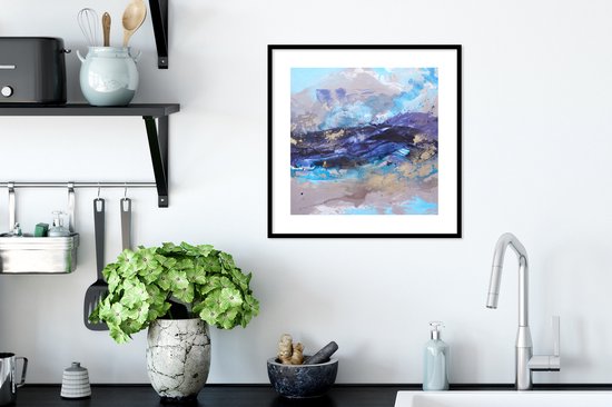 Fotolijst incl. Poster - Abstract - Grijs - Blauw - Verf - 40x40 cm - Posterlijst