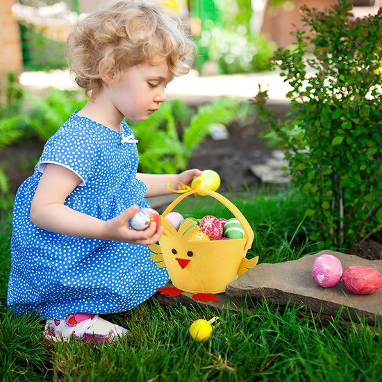 Paasmand voor kinderen met handvat, paasmandje, paashaas, om te vullen, paasnest knutselen, haas, mandjes, Pasen, paasdecoratie, paasdecoratie, gekleurde mand (wit