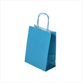Luxe Set van 50 Papieren Draagtassen - Turquoise-Blauw - 18x8x24cm - Hoogwaardige Kraft Papieren Tassen - Met Gedraaide Handvatten - Ideaal voor Winkelen en Verpakken