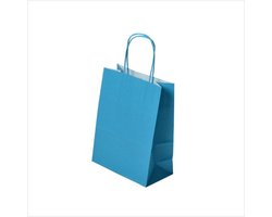 Luxe Set van 50 Papieren Draagtassen - Turquoise-Blauw - 18x8x22cm - Hoogwaardige Kraft Papieren Tassen - Met Gedraaide Handvatten - Ideaal voor Winkelen en Verpakken