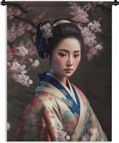 Wandkleed - Wanddoek - Vrouw - Sakura - Kimono - Aziatisch - Portret - 150x200 cm - Wandtapijt
