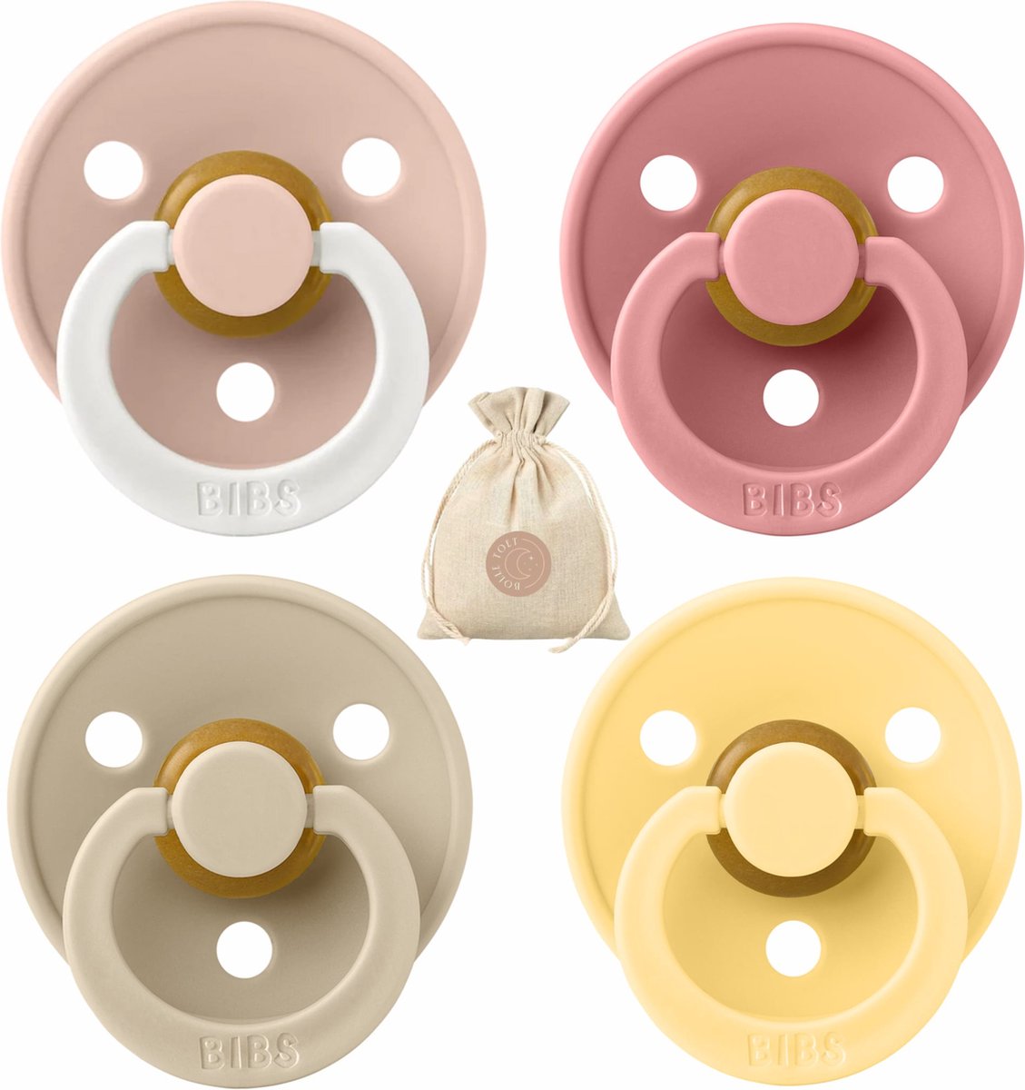 Goedkoopste BIBS fopspenen - T1 -Dusty Pink, Pale Butter, Vanilla, Glow Blush -0-6 maanden - spenen - speen - fopspeen - BolleToet speenzakje