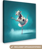 Canvas schilderij - Koe - Ballet - Portret - Blauw - Dieren - Schilderij abstract - Canvasdoek - 20x20 cm - Foto op canvas