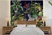 Behang - Fotobehang Jungle dieren - Natuur - Jongens - Meisjes - Flamingo - Zebra - Breedte 280 cm x hoogte 280 cm