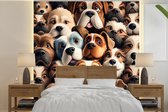 Behang - Fotobehang Hond - Patronen - Dieren - Bruin - Meisje - Jongen - Breedte 280 cm x hoogte 280 cm