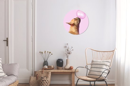 WallCircle - Wall Circle - Wall Circle Indoor - Chien - Animaux - Chewing Gum - Rose - 30x30 cm - Décoration murale - Peintures Ronds