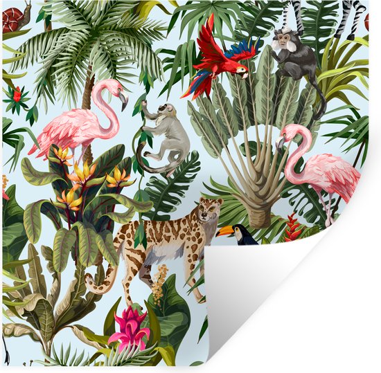 Stickers muraux - Feuille Autocollant - Jungle - Animaux - Filles - Enfants - Garçons - Flamingo Rose - Perroquet - 30x30 cm - Film Adhésif - Stickers muraux Chambre Enfant - Papier Peint Auto Adhésif