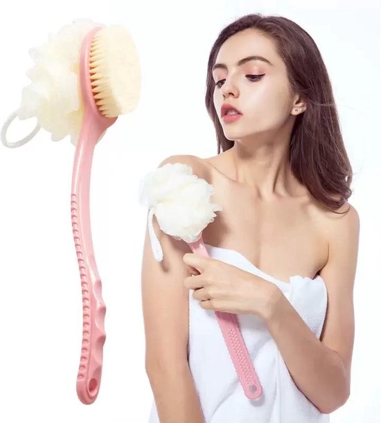 Borvat® | Brosse de bain 2 en 1 pour le lavage du corps avec une éponge de bain douce | Outil de gommage du dos | Manche long Peau sèche | Brosse de bain en filet | Ball de Luffa | Sponge | Accessoires de bain