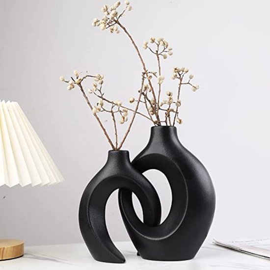 PRTECY Keramische vaas voor decoratie, moderne minimalistische bloemenvaas decoratieve hoge gedraaide vaas voor thuis eettafel decoratie (zwart