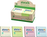 Notes autocollantes Stick'n recyclées - 76x76mm, 4x mélange de couleurs pastel, boîte 12 pièces