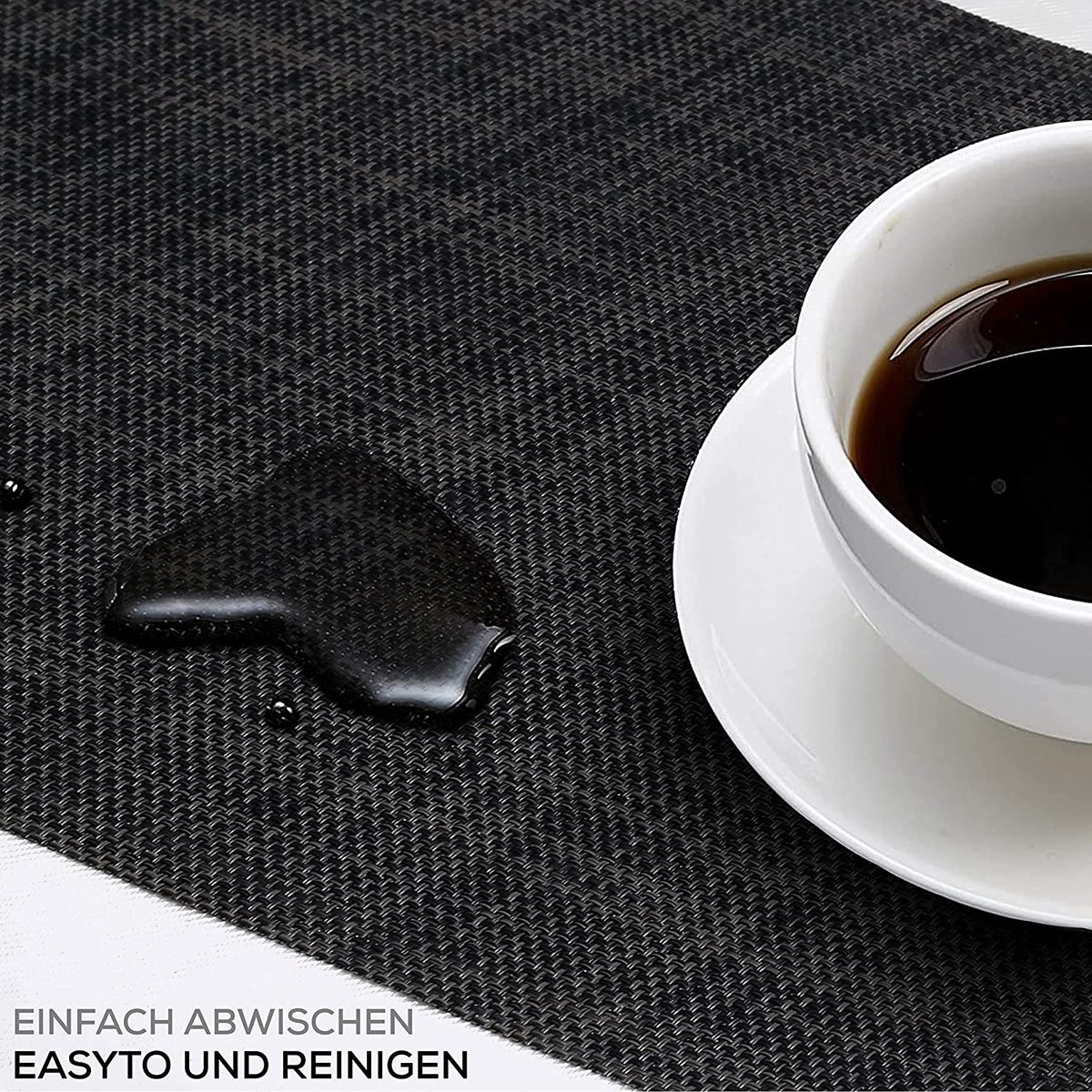 Placemats, set van 6 en onderzetters, hittebestendige placemats, afwasbaar, lederen design aan beide zijden, antislip, placemats voor keuken, huis, restaurant, bruin