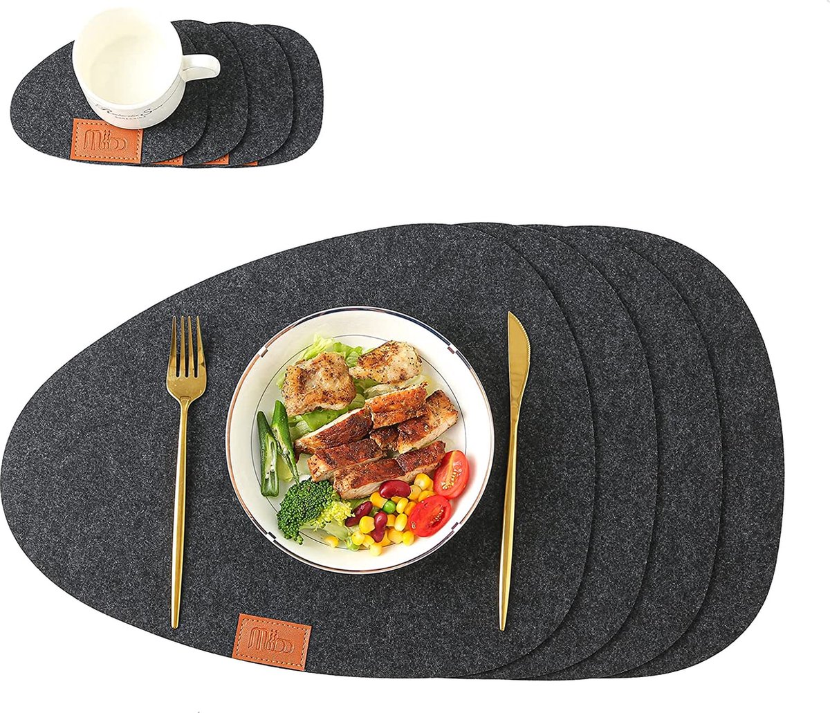 Ronde vilten placemat en onderzetter, rond, placemats en placemats, vilt, wasbaar en...