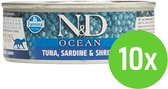 Farmina N&D Kat Ocean Tonijn, Sardines & Garnalen Adult 80 gram - 10 blikjes