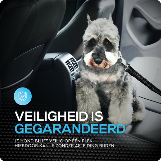 VEDIC® - Autogordel Hond Zwart - Hondenautogordels - Elastisch en Verstelbare Hondengordel - 56-74C