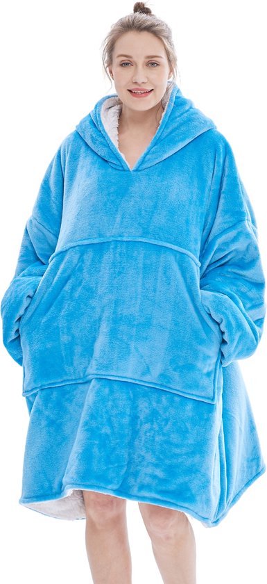 JAXY Hoodie Deken - Snuggie - Snuggle Hoodie - Fleece Deken Met Mouwen - 1450 gram - Hoodie Blanket - Black Friday 2023 - Sinterklaas - Sky Blue