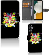 Wallet Book Case Geschikt voor Samsung Galaxy A34 Smartphone Hoesje Cat Color Leuke Verjaardagscadeaus