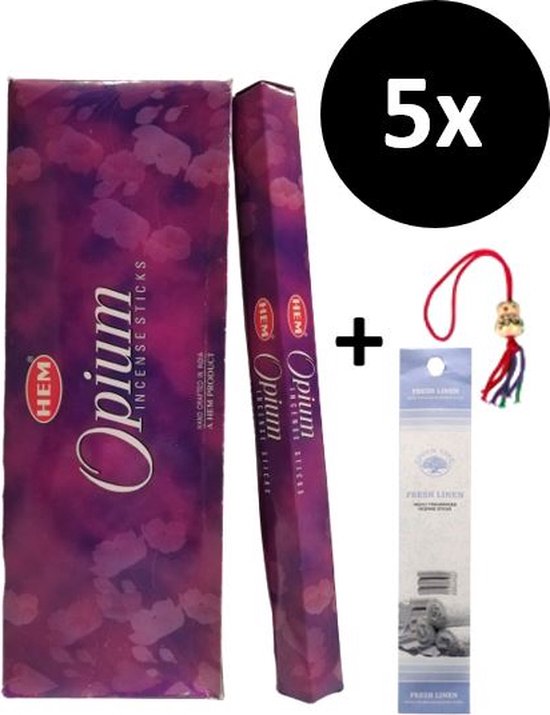 Encens - Bâtons d'encens - 5 tubes - 100 bâtons + 5 Mini bâtons et 1 poupée porte-bonheur - Geur Opium