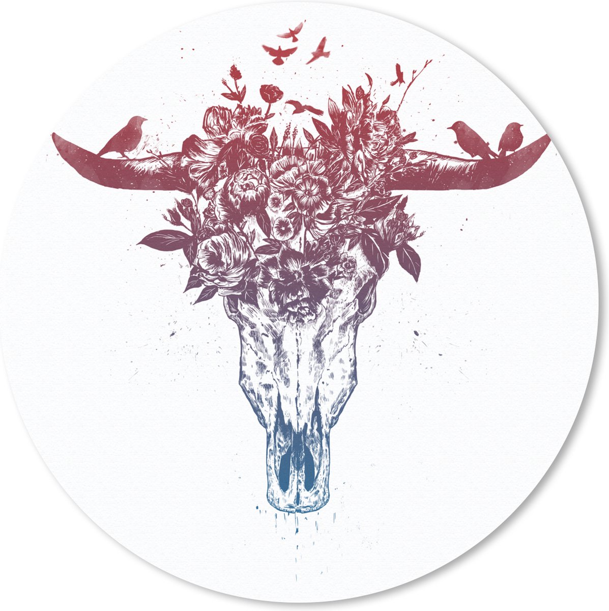 Muismat rond 40x40 cm - Mousepad Schedel - Natuur - Vogels - Hoorns - Ronde muismatten