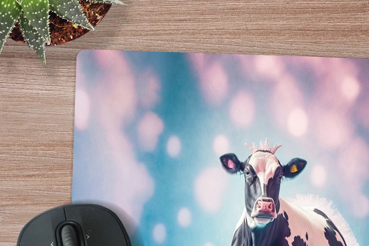 Muismat XXL 80x80 cm - Bureau onderlegger - Bureau mat Koe - Kroon - Ballet - Blauw - Roze - Kinderen - Bureaumat - Gaming mousepad xl - Bureaulegger groot - Computer deskmat