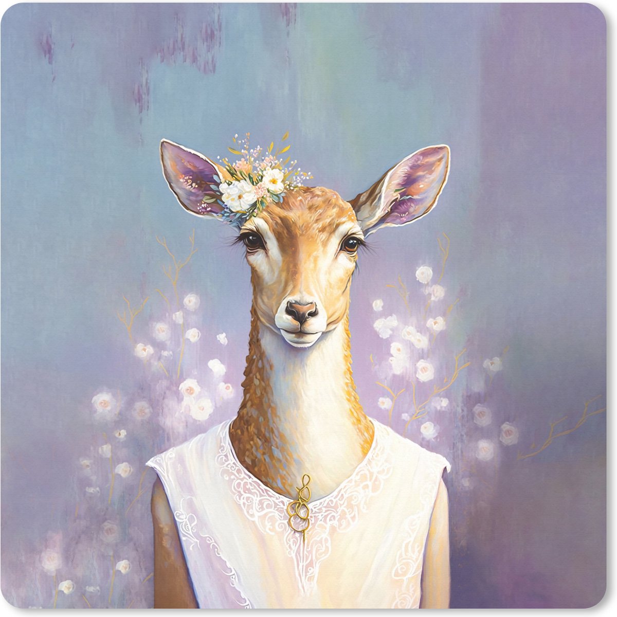 Muismat XXL 50x50 cm - Bureau onderlegger - Bureau mat Hert - Bloemen - Verf - Portret - Dieren - Bureaumat - Gaming mousepad xl - Bureaulegger groot - Computer deskmat