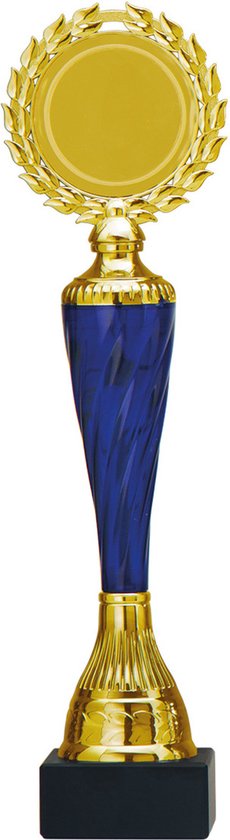 Trofee/prijs - goud/blauw middenstuk - kunststof - 32 x 8 cm - sportprijs