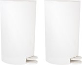 MSV Prullenbak/pedaalemmer - 2x - kunststof - wit - 3L - klein model - 15 x 27 cm - Badkamer/toilet