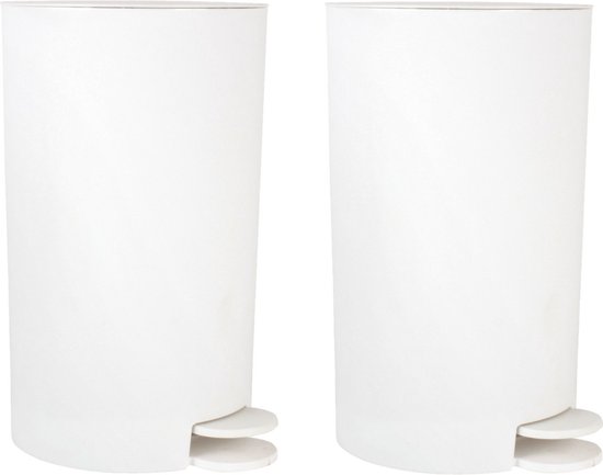 MSV Prullenbak/pedaalemmer - 2x - kunststof - wit - 3L - klein model - 15 x 27 cm - Badkamer/toilet