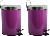 MSV Prullenbak/ poubelle à pédale - 2x - métal - violet - 3 litres - 17 x 25 cm - Salle de bain / WC