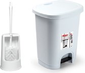 Plasticforte Badkamer/toilet accessoires - WC-borstel en pedaalemmer 8L - wit - kunststof
