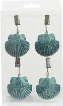 Decoris Schelpen tafelkleedgewichtjes/hangers - 4x stuks - turquoise