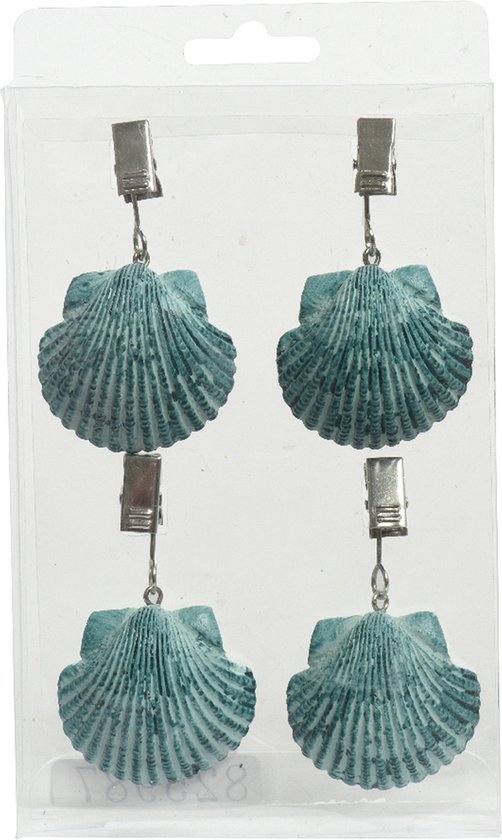 Foto: Decoris schelpen tafelkleedgewichtjes hangers 4x stuks turquoise