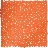MSV Douche/bad anti-slip mat - badkamer - pvc - oranje - 54 x 54 cm - zuignappen - steentjes motief