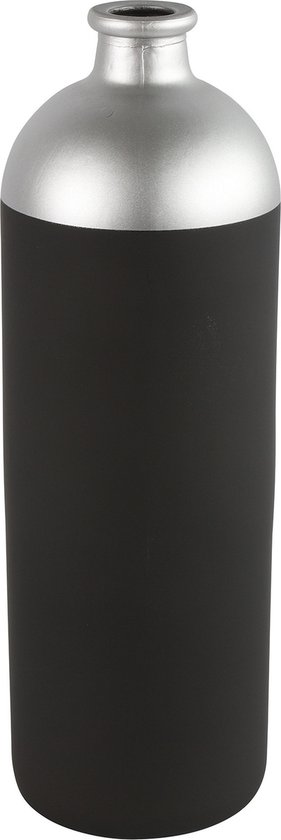 Countryfield Bloemen of deco vaas - zwart/zilver - glas - luxe fles vorm - D13 x H41 cm