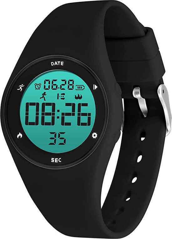Smartwatch Kinderen Stopwatch Stappen Waterdicht Zwart bol