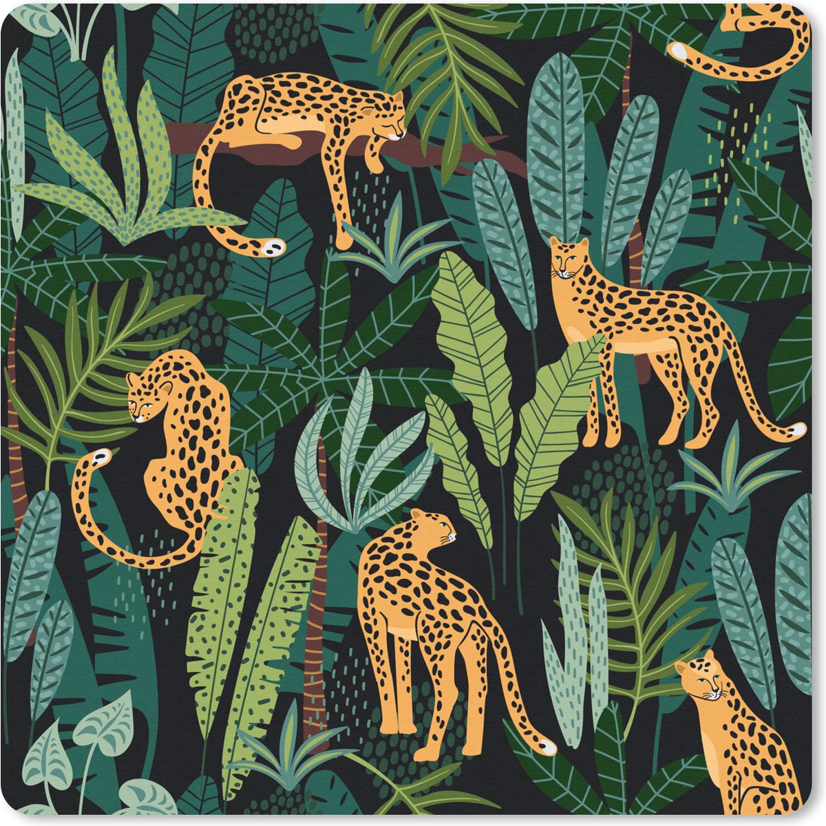 Muismat 20x20 cm - Mousepad Jungle - Panter - Patronen - Jongens - Meiden - Planten - Muismatten