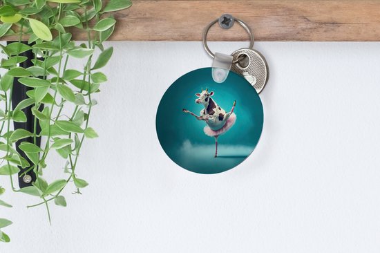 Porte-clés - Vache - Ballet - Portrait - Blauw - Animaux - Enfant - Plastique - Rond - Cadeaux à distribuer