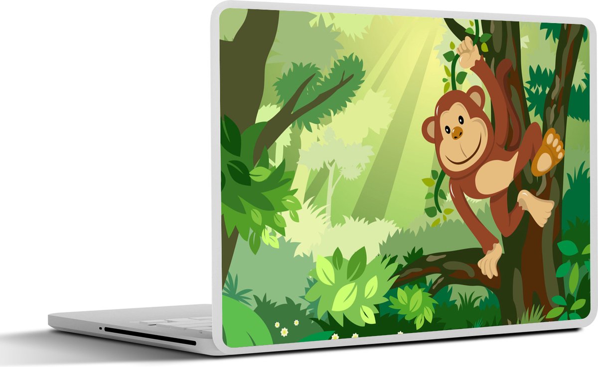 Laptop sticker - 10.1 inch - Aap - Jungle - Jongens - Meisjes - Bloemen - Kids - 25x18cm - Laptopstickers - Laptop skin - Cover
