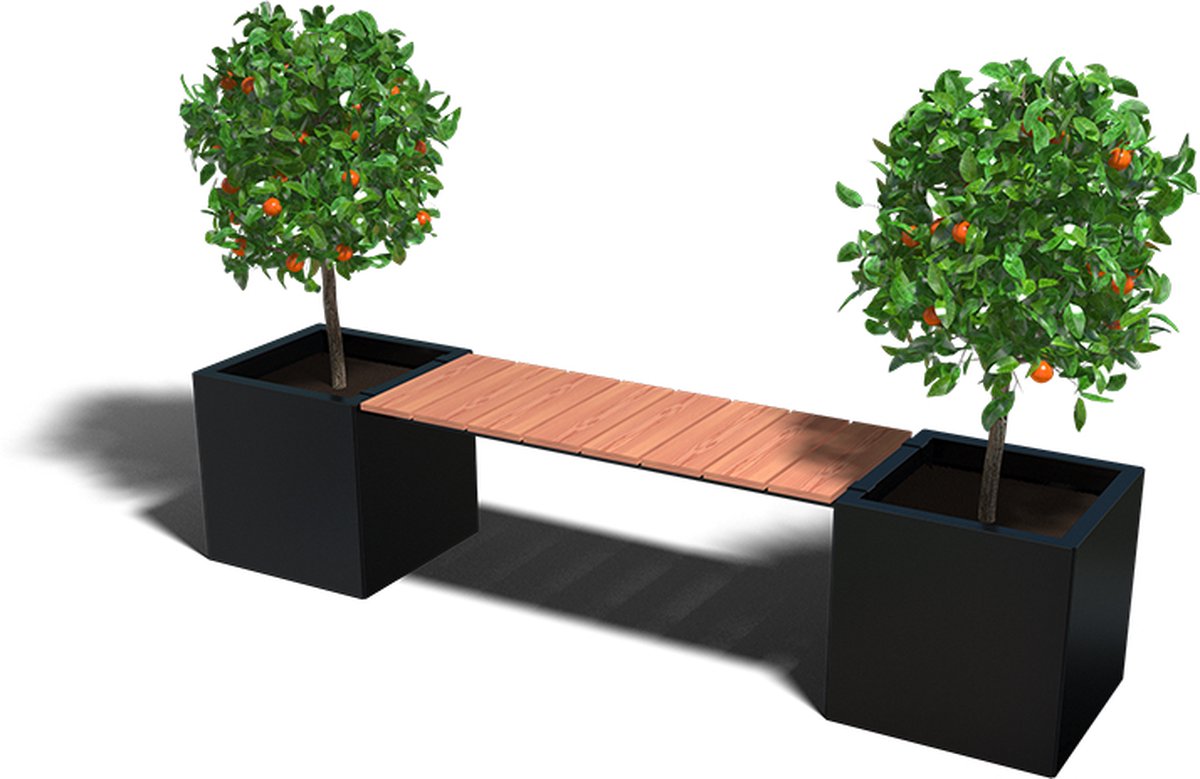 Gepoedercoat staal - plantenbak - Vierkant - Met bankje - 221,2x50x50cm - Zwart - Zonder bodem - MySteel