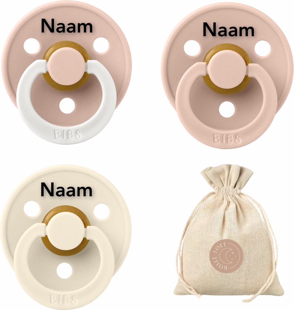 Goedkoopste BIBS fopspenen met naam - T2 - Blush, Ivory & Blush Glow - 6-18 maanden - spenen - speen - fopspeen - BolleToet speenzakje
