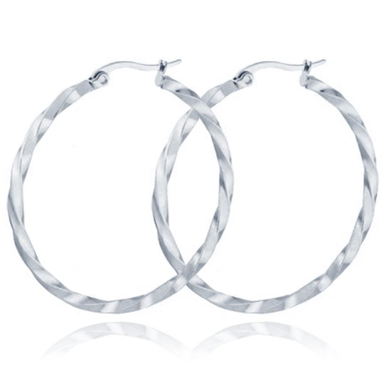 Dames Oorbellen Ringen Zilver kleurig Gedraaid Edelstaal - 60mm