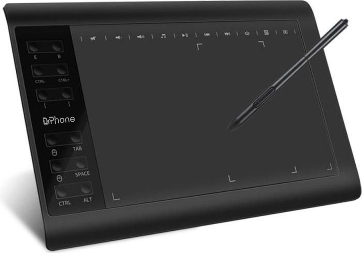 DrPhone DrawXT2 - Digitale Teken Tablet - USB - 233pps - Tekenblok Met 8192 Niveaus - Pen met Accu - Zwart