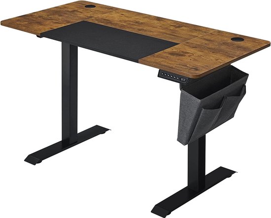 Hoppa! Zit-sta bureau - in hoogte verstelbaar - elektrisch, 140x60 cm (BxD) 72-120 cm hoogte - traploos verstelbaar, gesplitste plaat, geheugenfunctie met 4 hoogtes, oprijbeveiliging, vintabruin-zwart