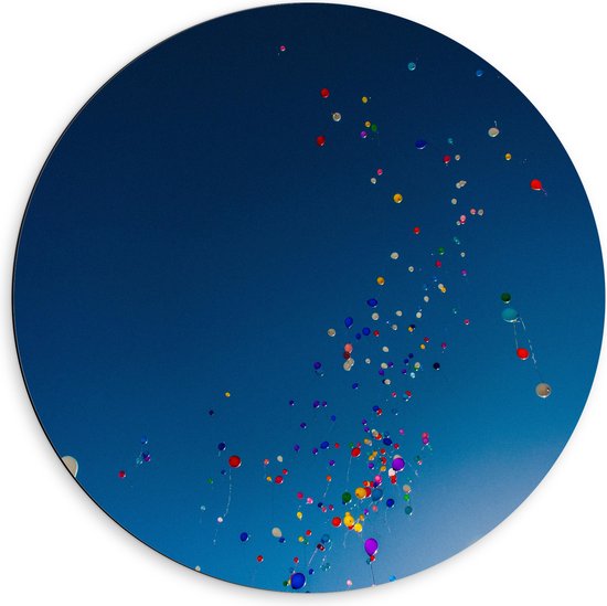 Dibond Muurcirkel - Lucht Vol Gekleurde Ballonnen - 60x60 cm Foto op Aluminium Muurcirkel (met ophangsysteem)