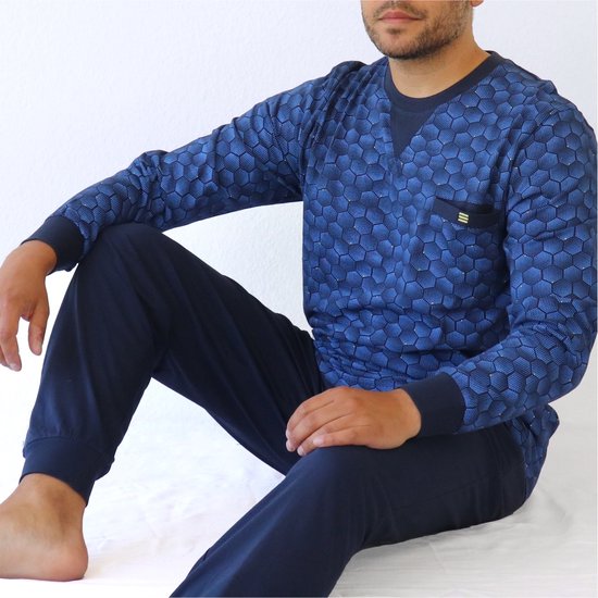 MEQ - Heren Pyjama – 100% Katoen - Blauw - Maat L