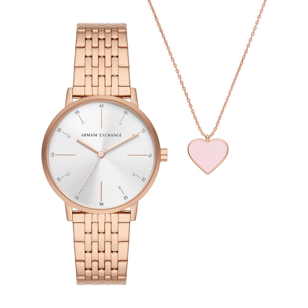 Armani Exchange Dames Horlogegeschenkset met Ketting 36 mm - Rosékleurig